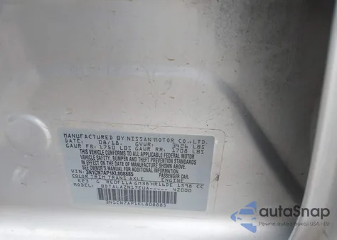 2019 Nissan Versa 1.6 S+ из США, поврежденный, VIN 3N1CN7AP1KL808885